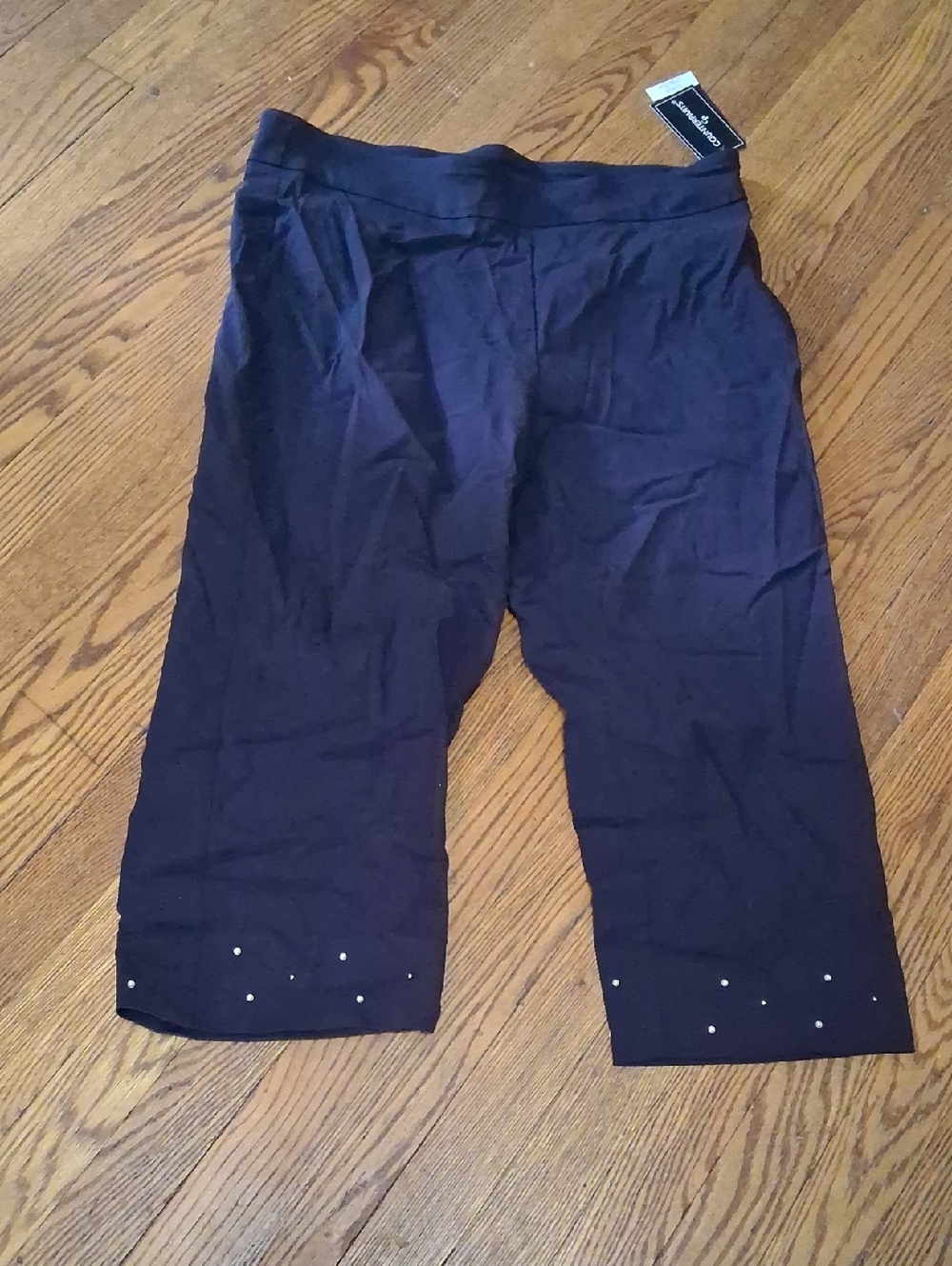 Counterparts Black Crop Leggings with Rhinestone/Pearls Hem